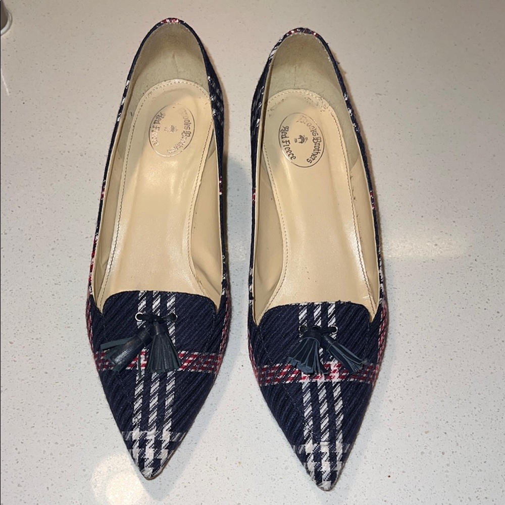 Brooks Brothers Tweed and Leather Pointed Toe Loafers, size 9.5